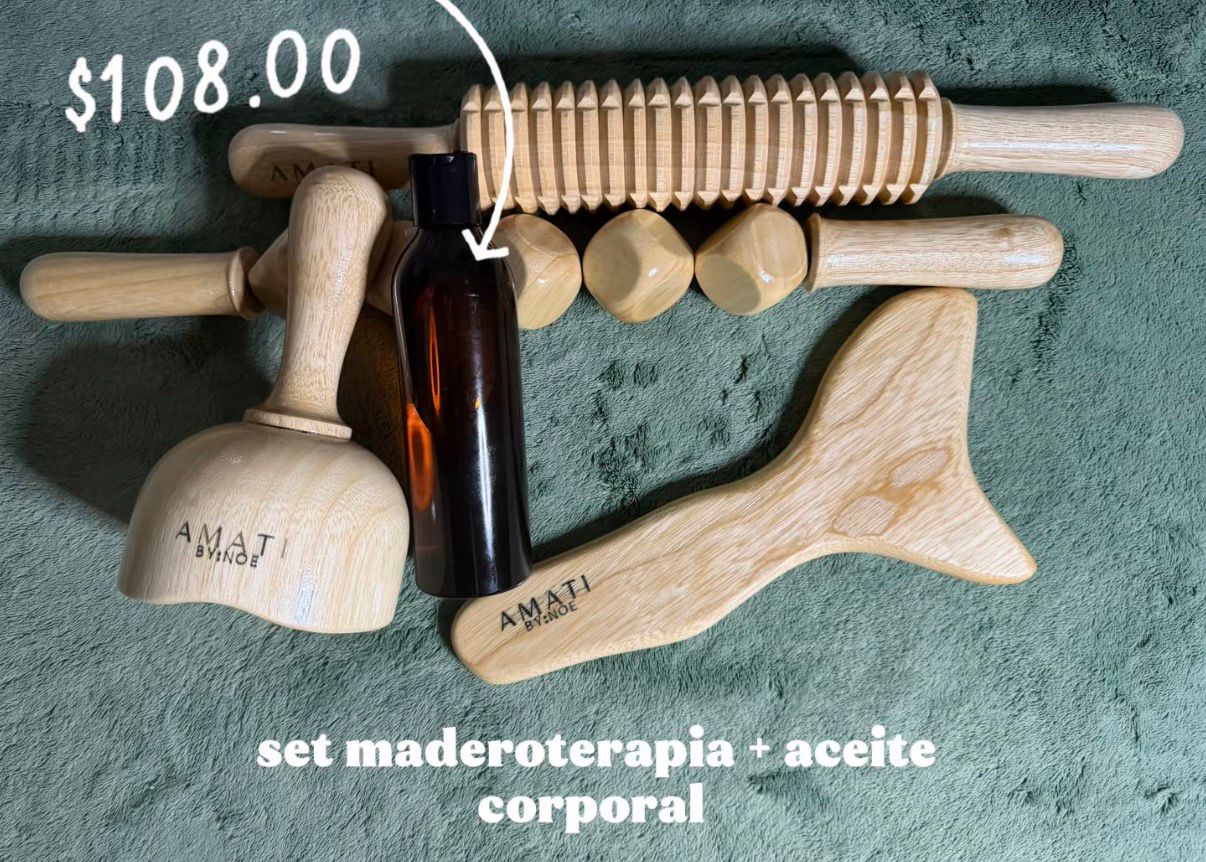 Set maderoterapia 4 piezas + aceite Corporal
